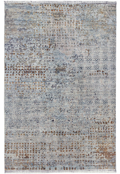 Beige & Grey Premium Handwoven Pure Wool Chobrang Rug, 3ft 1in x 4ft 5in