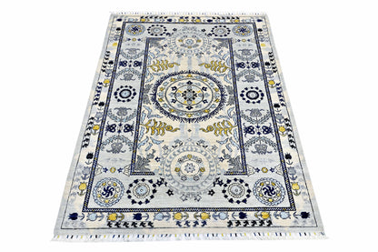Ivory & Silver Premium Handwoven Pure Wool Suzane Rug, 5ft 6in x 7ft 11in