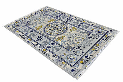Ivory & Silver Premium Handwoven Pure Wool Suzane Rug, 5ft 6in x 7ft 11in