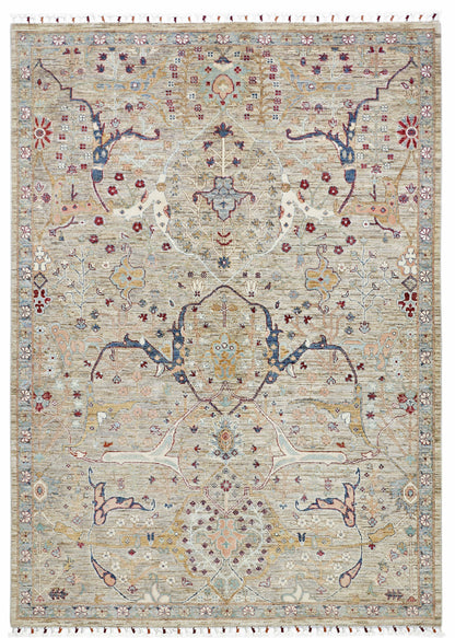 Taupe & Ivory Premium Handwoven Pure Wool Bijar Rug, 5ft 7in x 7ft 10in