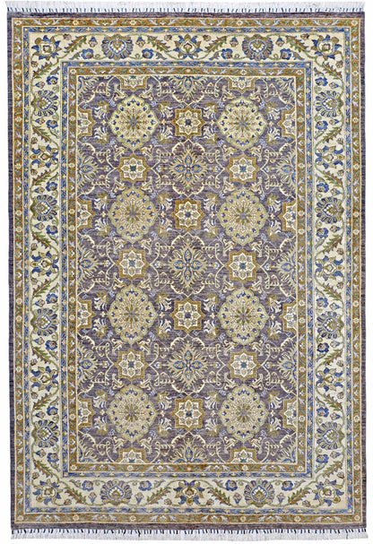 Purple & Ivory Premium Handwoven Pure Wool Chobrang Rug, 6ft 9in x 9ft 9in