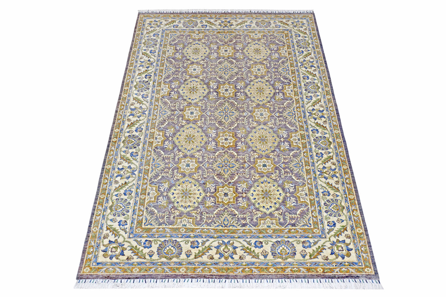 Purple & Ivory Premium Handwoven Pure Wool Chobrang Rug, 6ft 9in x 9ft 9in