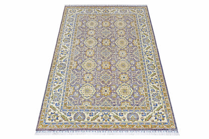 Purple & Ivory Premium Handwoven Pure Wool Chobrang Rug, 6ft 9in x 9ft 9in