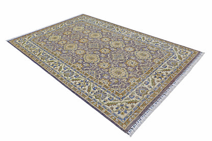 Purple & Ivory Premium Handwoven Pure Wool Chobrang Rug, 6ft 9in x 9ft 9in