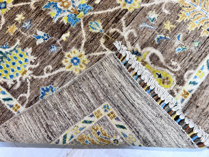 Brown & Ivory Premium Handwoven Pure Wool Chobrang Rug, 4ft 1in x 6ft 0in