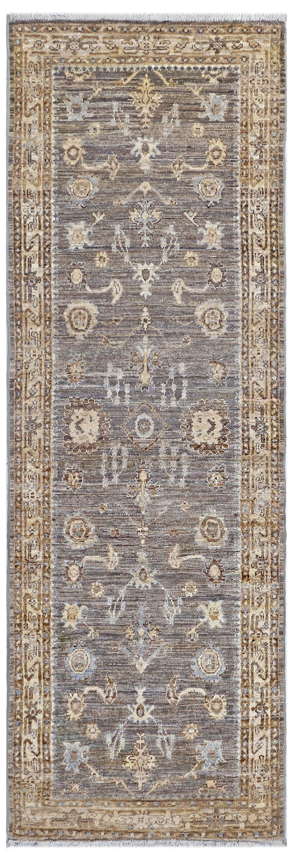 Brown & Ivory Premium Handwoven Pure Wool Chobrang Rug, 2ft 8in x 8ft 0in