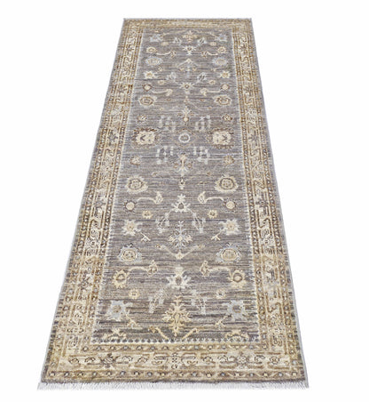 Brown & Ivory Premium Handwoven Pure Wool Chobrang Rug, 2ft 8in x 8ft 0in