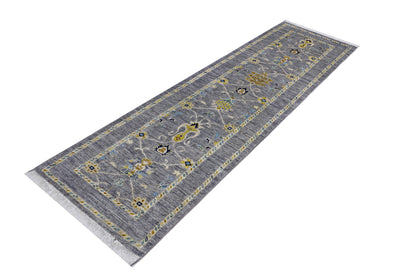 Grey & Yellow Premium Handwoven Pure Wool Chobrang Rug, 2ft 8in x 9ft 4in