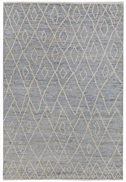 Grey & Ivory Premium Handwoven Pure Wool Moroccan Rug, 4ft 11in x 7ft 1in