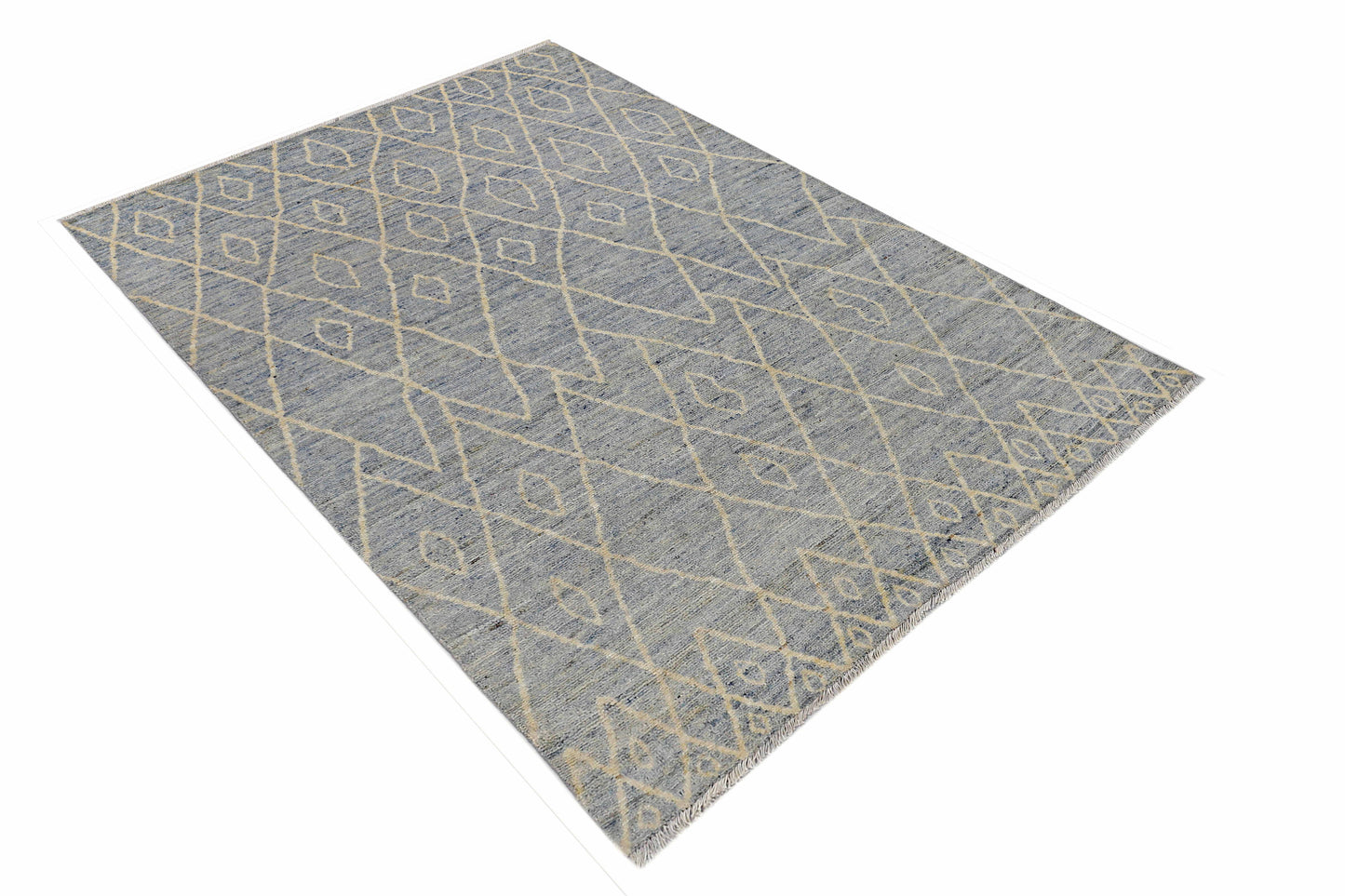 Grey & Ivory Premium Handwoven Pure Wool Moroccan Rug, 4ft 11in x 7ft 1in