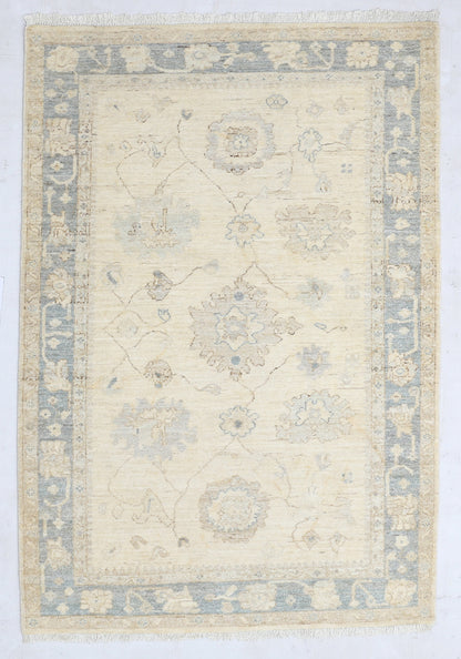 Ivory & Grey Premium Handwoven Pure Wool Chobrang Rug, 4ft 1in x 5ft 11in