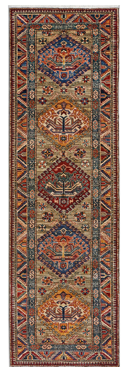 Red & Brown Premium Handwoven Pure Wool Chobrang Rug, 2ft 8in x 8ft 2in