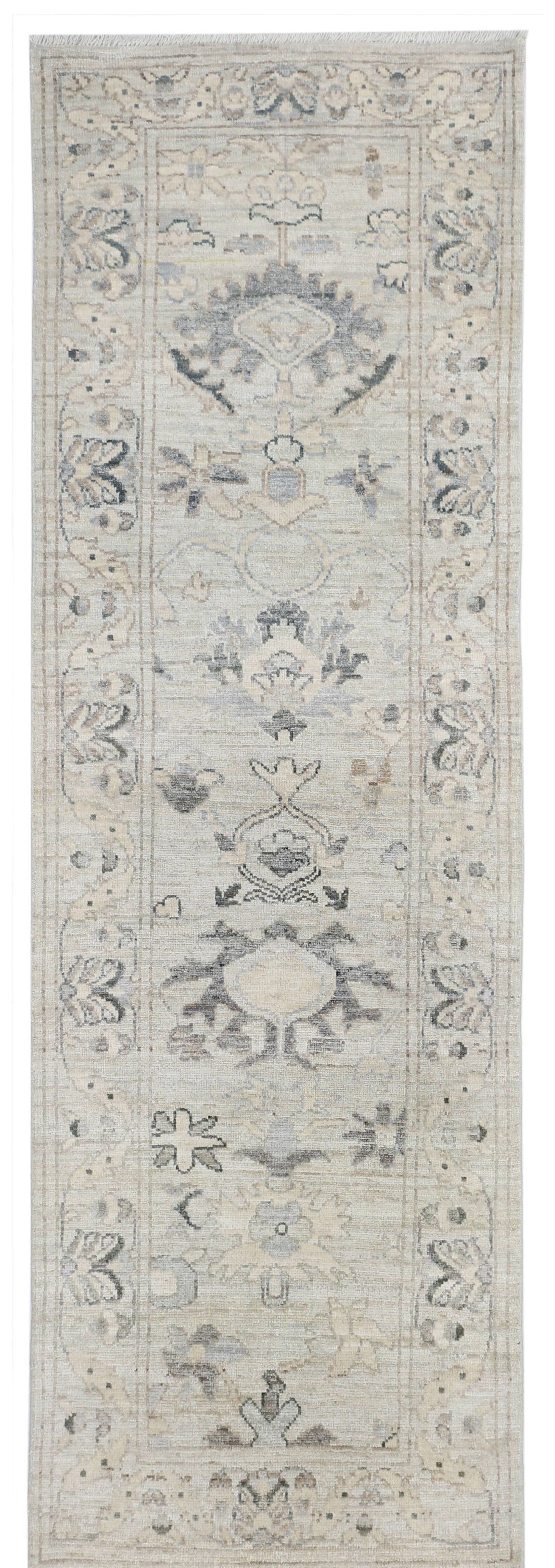 Ivory & Grey Premium Handwoven Pure Wool Chobrang Rug, 3ft 1in x 9ft 4in