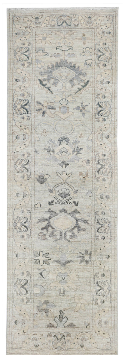 Ivory & Grey Premium Handwoven Pure Wool Chobrang Rug, 3ft 1in x 9ft 4in