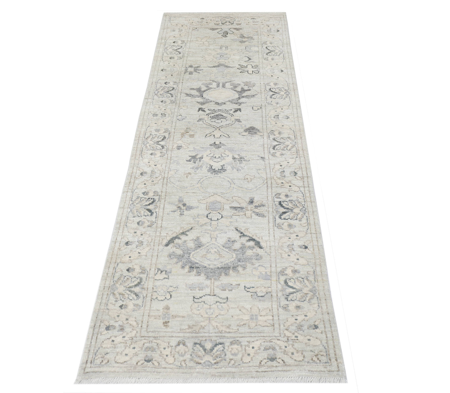 Ivory & Grey Premium Handwoven Pure Wool Chobrang Rug, 3ft 1in x 9ft 4in