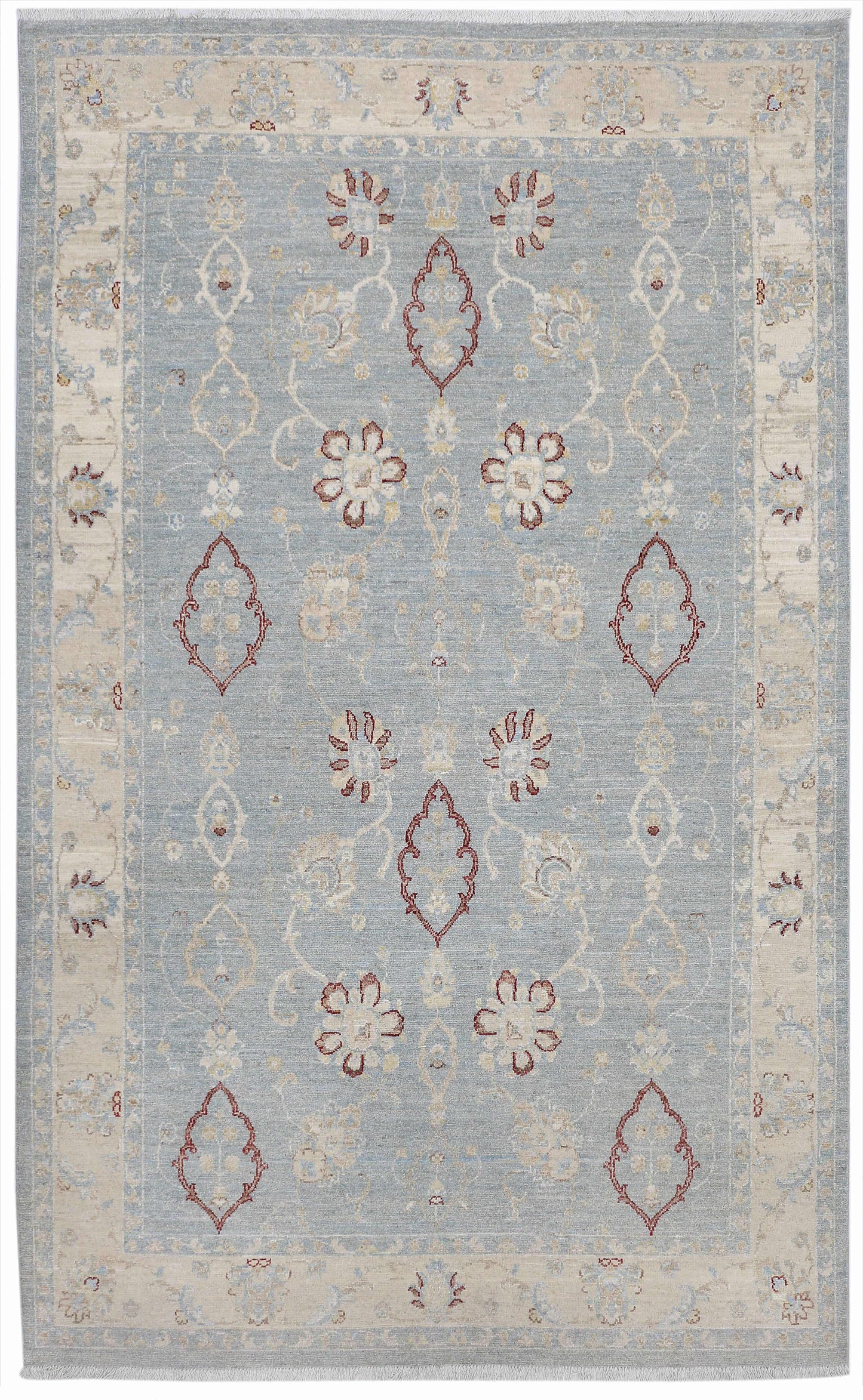 Sky Blue & Ivory Premium Handwoven Pure Wool Chobrang Rug, 5ft 9in x 9ft 5in
