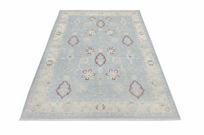 Sky Blue & Ivory Premium Handwoven Pure Wool Chobrang Rug, 5ft 9in x 9ft 5in