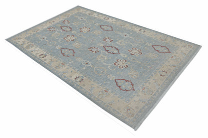 Sky Blue & Ivory Premium Handwoven Pure Wool Chobrang Rug, 5ft 9in x 9ft 5in