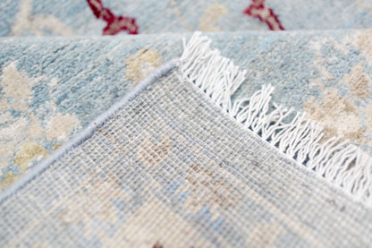 Sky Blue & Ivory Premium Handwoven Pure Wool Chobrang Rug, 5ft 9in x 9ft 5in