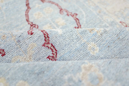 Sky Blue & Ivory Premium Handwoven Pure Wool Chobrang Rug, 5ft 9in x 9ft 5in