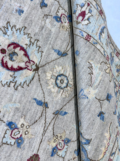 Beige  & Sky Blue Premium Handwoven Pure Wool Chobrang Rug, 4ft 0in x 6ft 1in