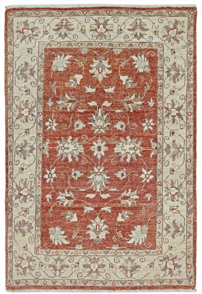 Rust & Ivory Premium Handwoven Pure Wool Chobrang Rug, 2ft 8in x 3ft 11in