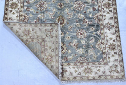 Sky Blue & Ivory Premium Handwoven Pure Wool Chobrang Rug, 5ft 2in x 6ft 7in