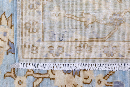 Sky Blue & Beige Premium Handwoven Pure Wool Chobrang Rug, 2ft 8in x 11ft 4in