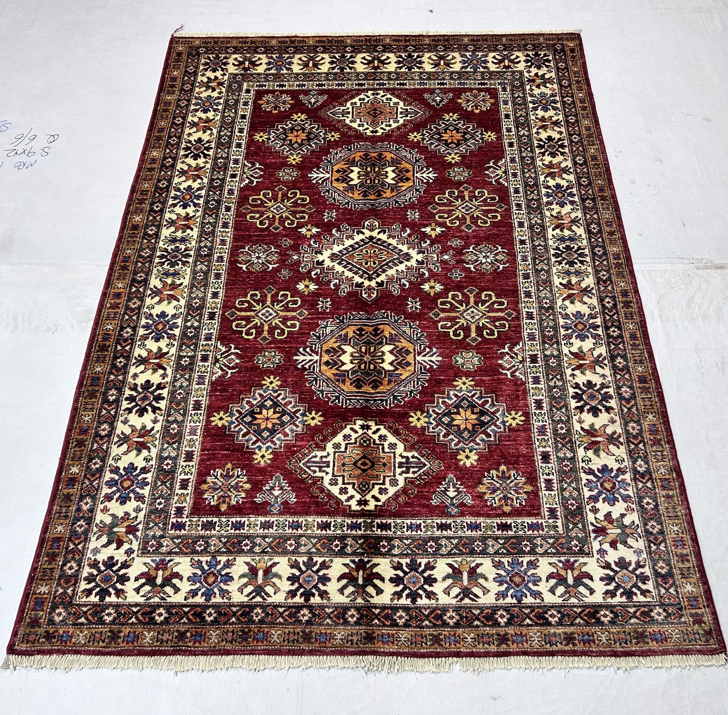 Red & Ivory Premium Handwoven Pure Wool Super Kazak Rug, 5ft 0in x 7ft 1in
