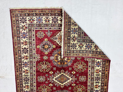 Red & Ivory Premium Handwoven Pure Wool Super Kazak Rug, 5ft 0in x 7ft 1in