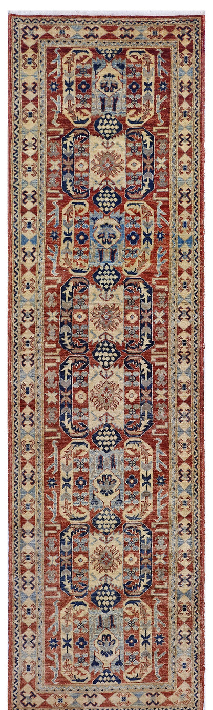 Ivory & Rust Premium Handwoven Pure Wool Chobrang Rug, 2ft 8in x 9ft 9in