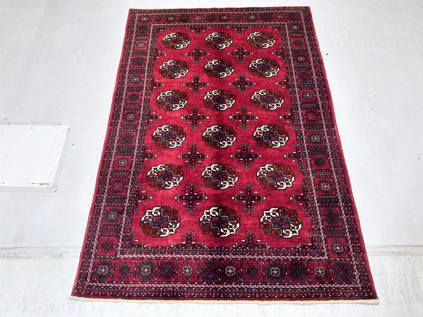 Red & Ivory Premium Handwoven Pure Wool Bokhara Rug, 4ft 0in x 5ft 11in