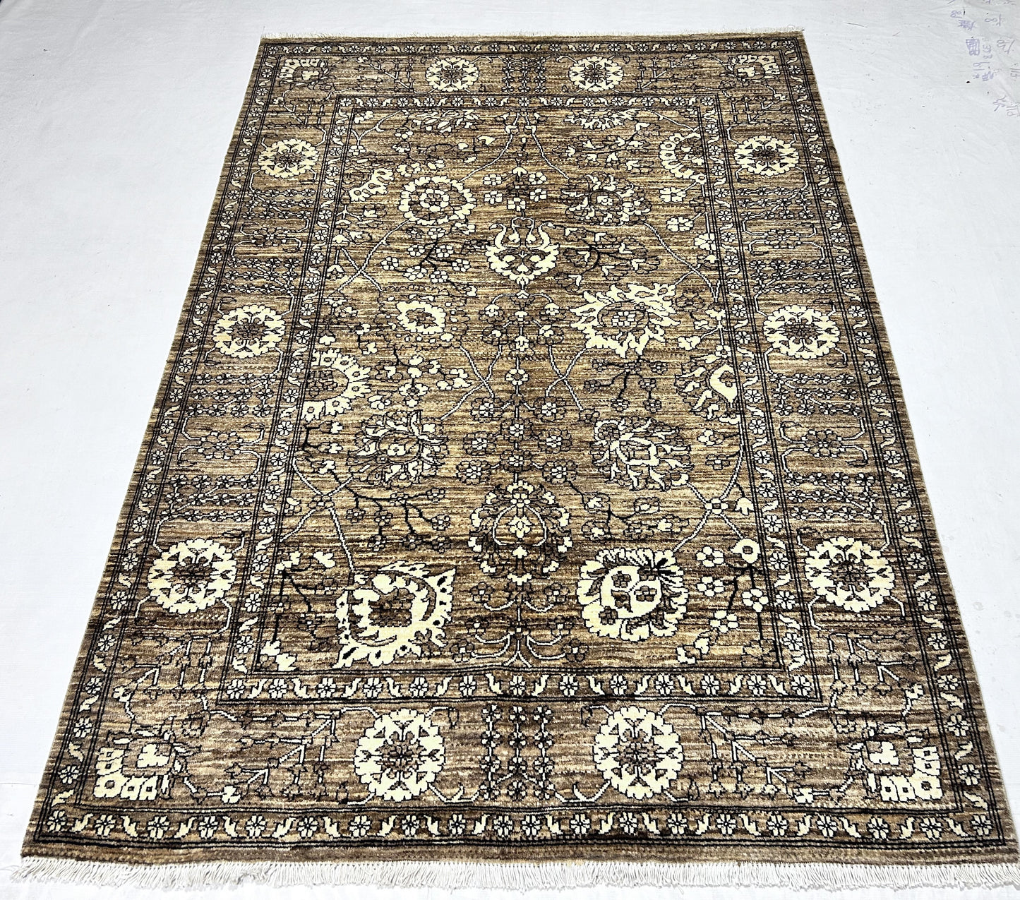 Brown & Ivory Premium Handwoven Pure Wool Chobrang Rug, 5ft 1in x 7ft 2in