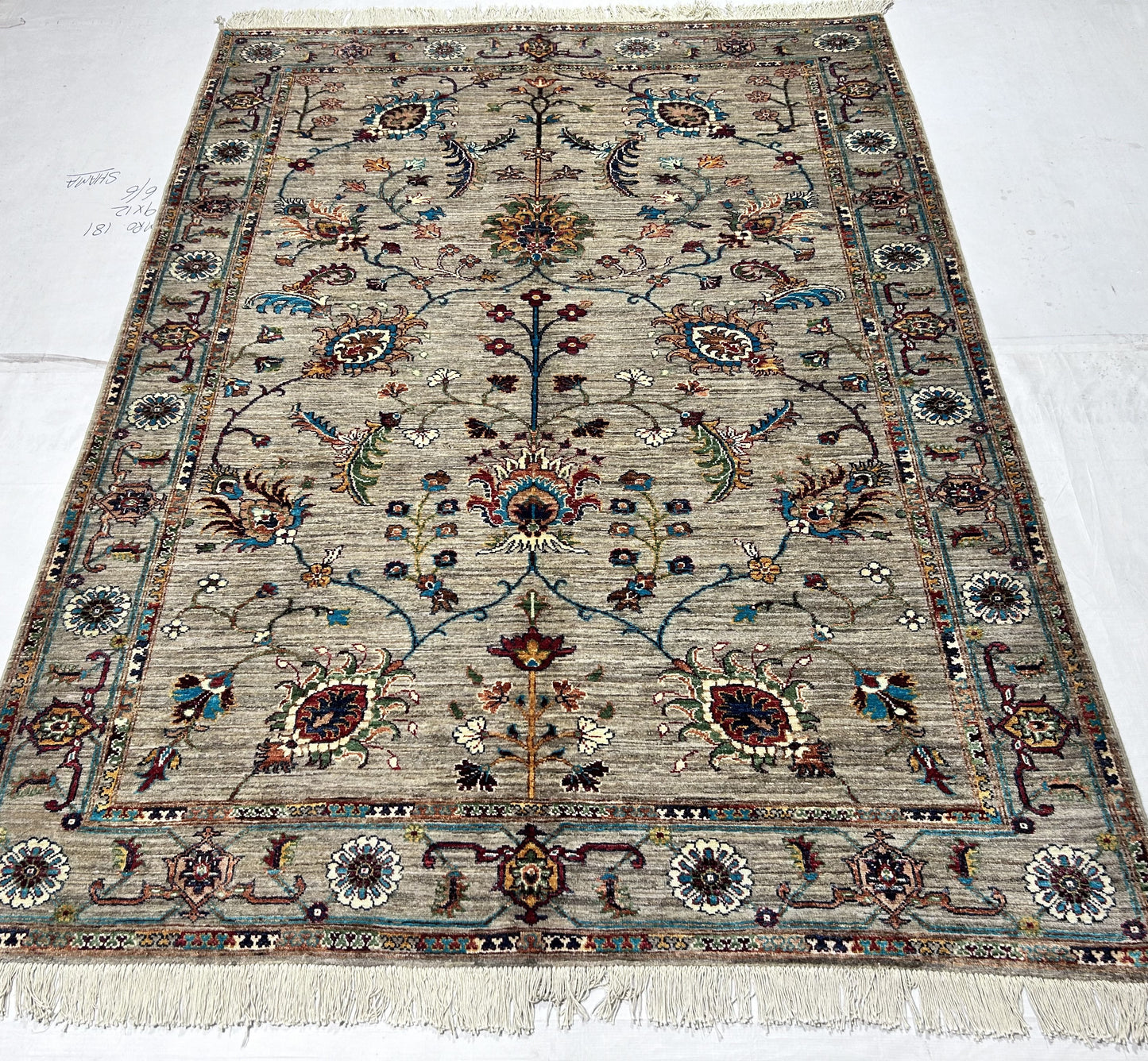 Brown & Teal Premium Handwoven Pure Wool Sultani Rug, 5ft 8in x 7ft 8in