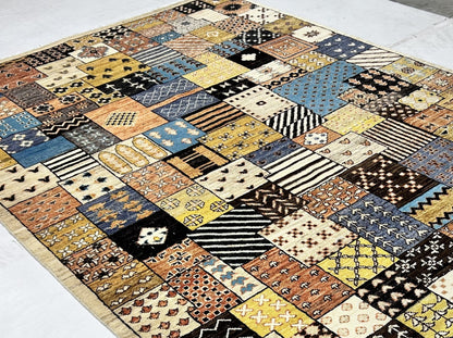 Ivory & Grey Premium Handwoven Pure Wool Gaba Rug, 6ft 0in x 9ft 0in