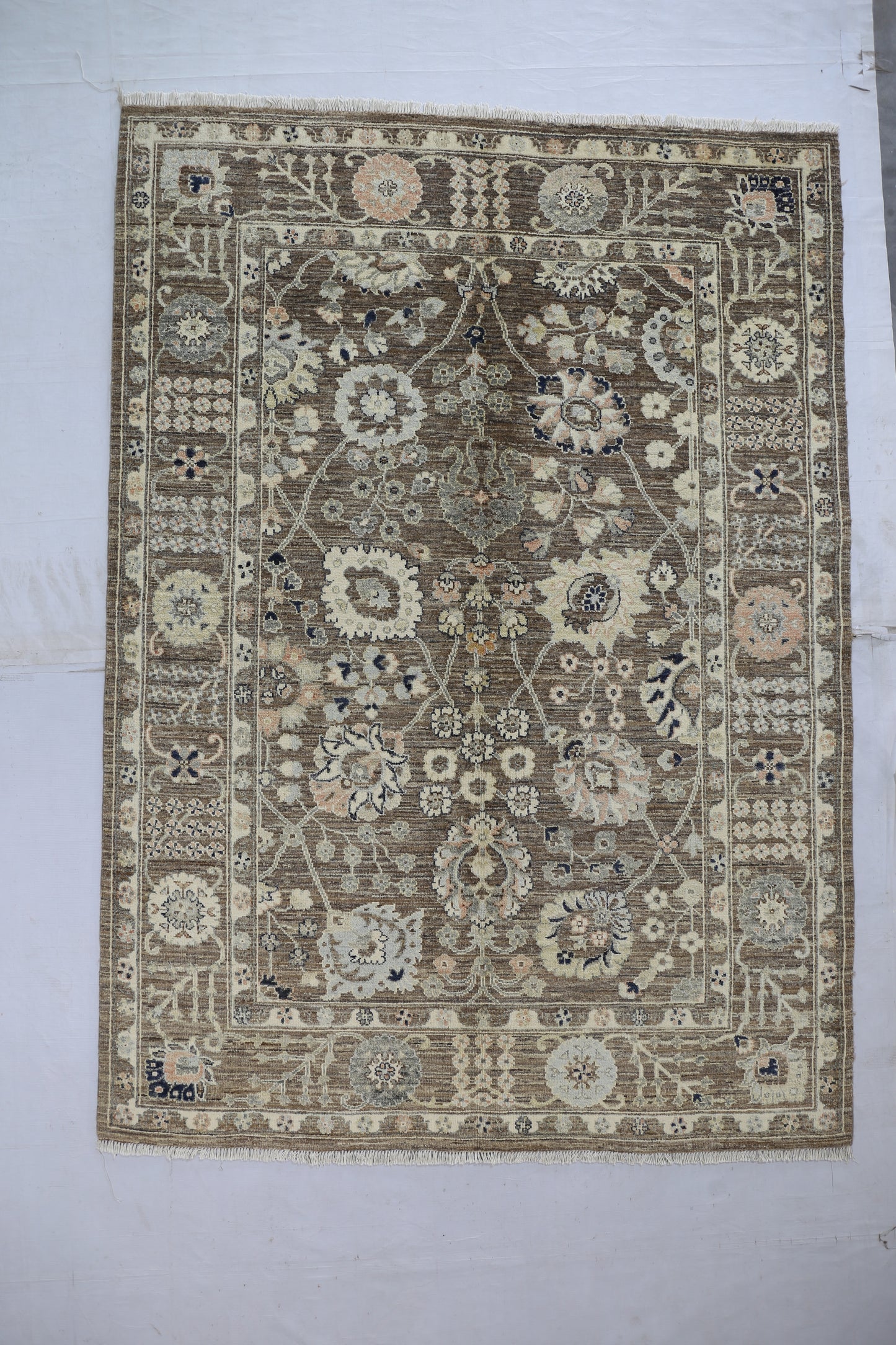Brown & Charcoal Premium Handwoven Pure Wool Gaba Rug, 5ft 0in x 7ft 1in