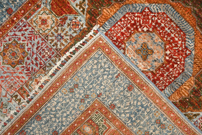 Sky Blue & Rust Premium Handwoven Pure Wool Mamlouk Rug, 5ft 0in x 7ft 0in