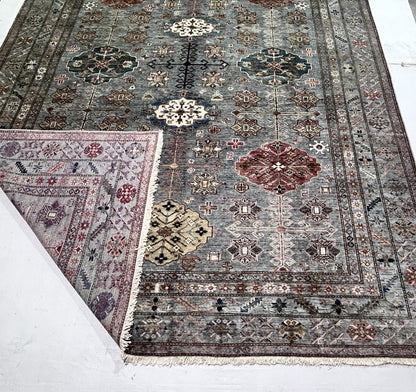 Grey &  Premium Handwoven Pure Wool Super Kazak Rug, 9ft 0in x 12ft 2in