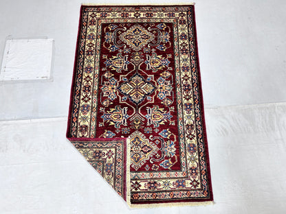 Red & Ivory Premium Handwoven Pure Wool Super Kazak Rug, 3ft 3in x 5ft 2in