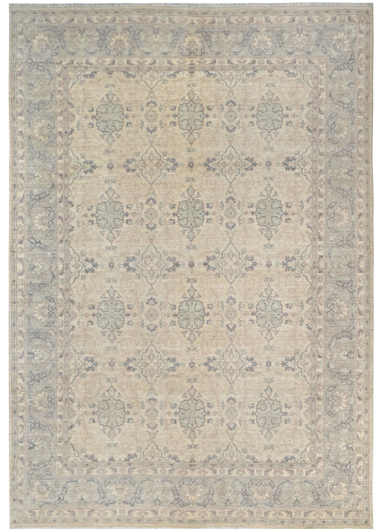 Ivory & Silver Premium Handwoven Pure Wool Chobrang Rug, 9ft 0in x 11ft 10in