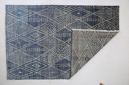 Blue & Beige Premium Handwoven Pure Wool Moroccan Rug, 5ft 10in x 8ft 10in