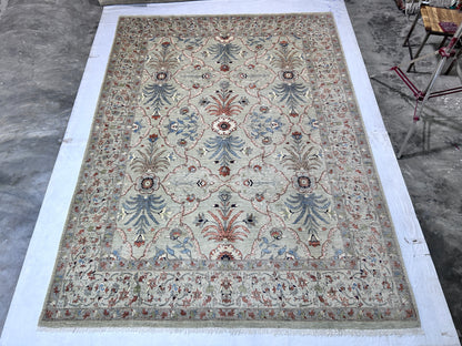 Beige & Rust Premium Handwoven Pure Wool Herati Rug, 9ft 0in x 12ft 1in