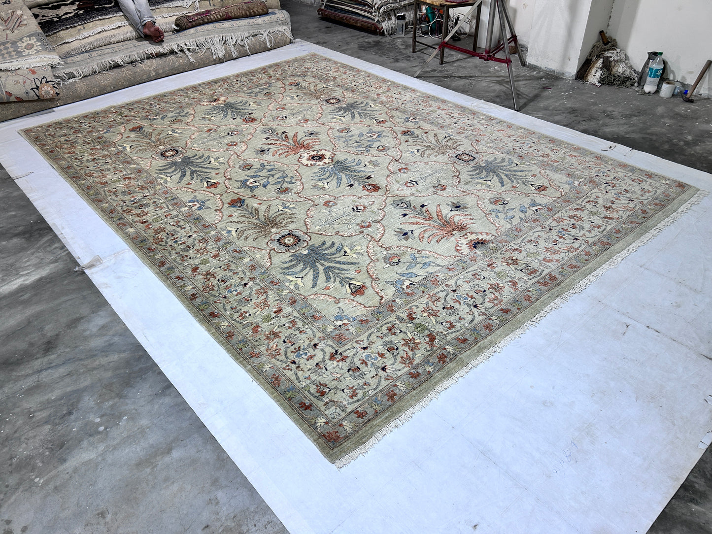 Beige & Rust Premium Handwoven Pure Wool Herati Rug, 9ft 0in x 12ft 1in