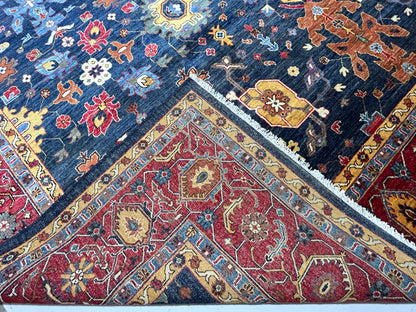 Navy Blue & Red Premium Handwoven Pure Wool Bijar Rug, 12ft 0in x 18ft 0in