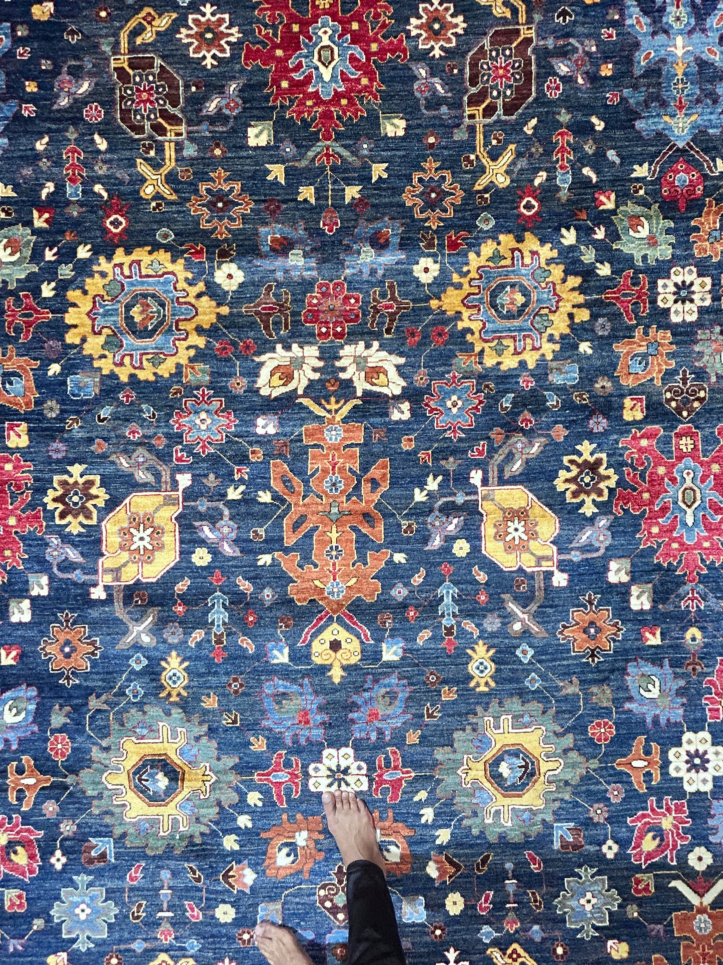 Navy Blue & Red Premium Handwoven Pure Wool Bijar Rug, 12ft 0in x 18ft 0in