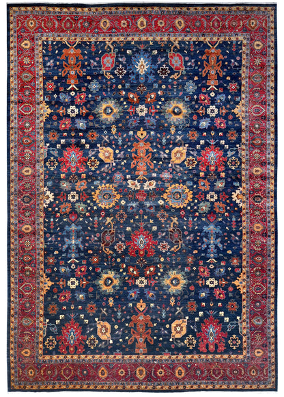 Navy Blue & Red Premium Handwoven Pure Wool Bijar Rug, 12ft 0in x 18ft 0in
