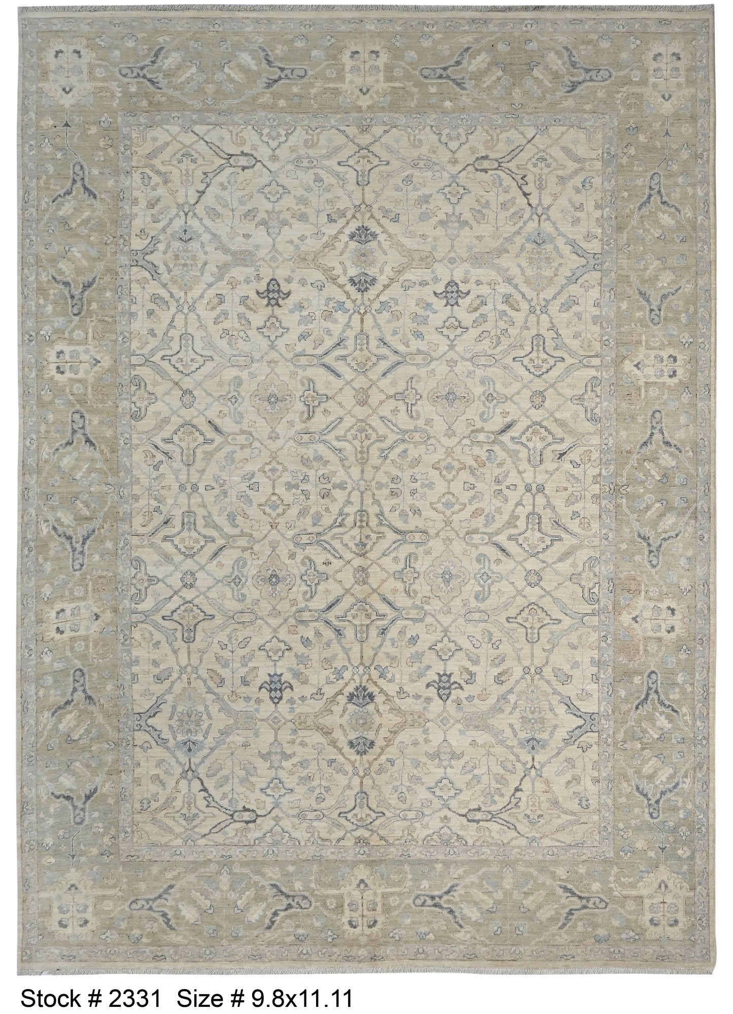 Ivory & Pistachio Premium Handwoven Pure Wool Bijar Rug, 8ft 8in x 11ft 11in