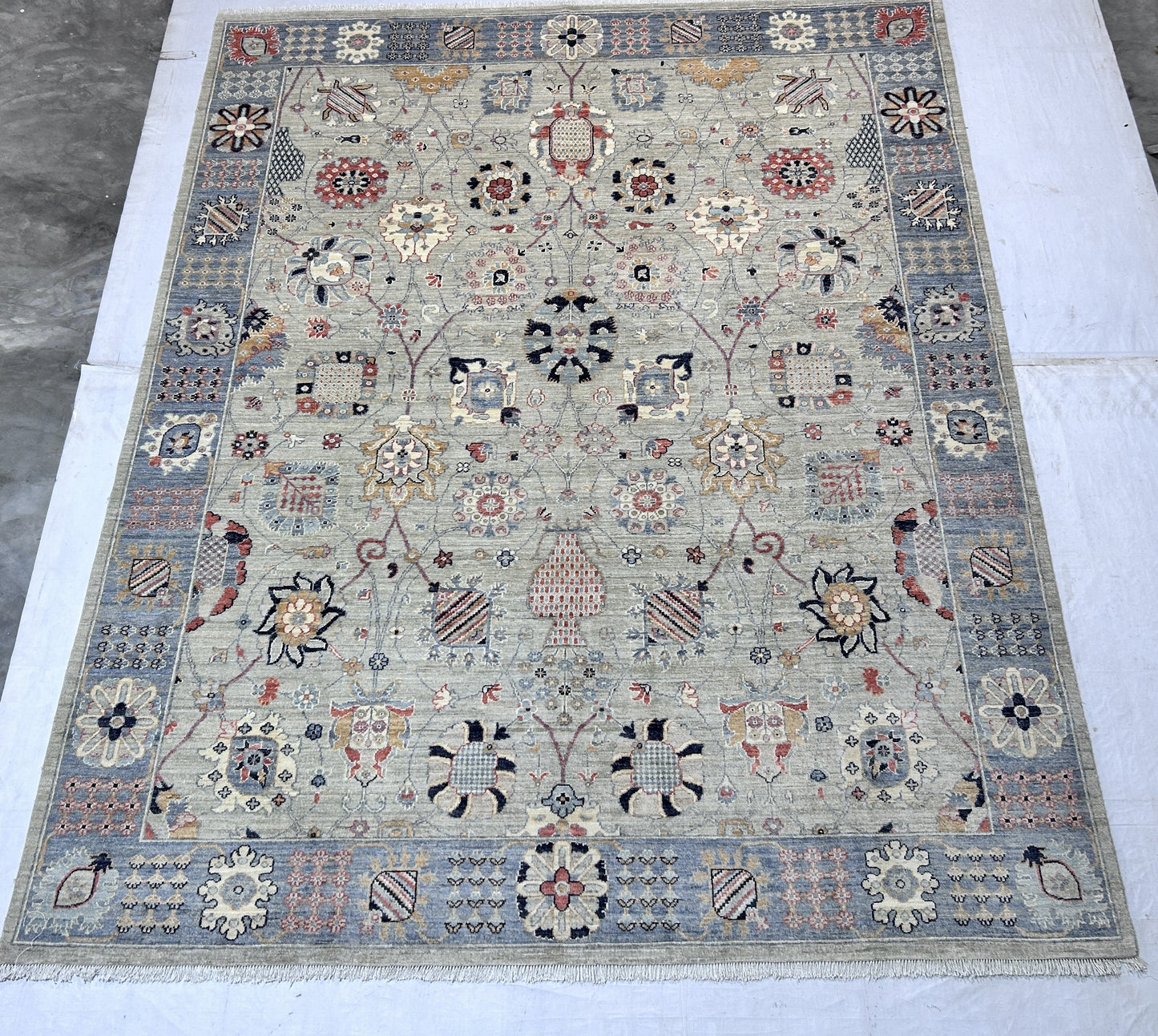 Beige & Grey Premium Handwoven Pure Wool Sultanabad Rug, 8ft 0in x 10ft 0in