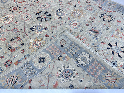 Beige & Grey Premium Handwoven Pure Wool Sultanabad Rug, 8ft 0in x 10ft 0in