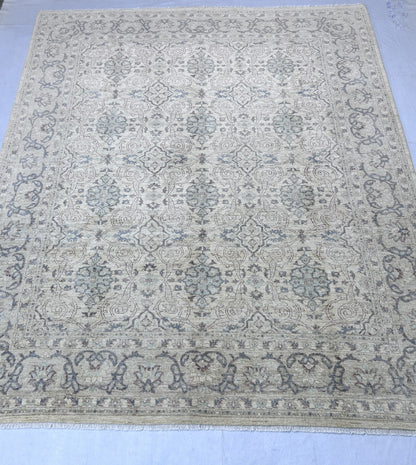 Ivory & Silver Premium Handwoven Pure Wool Chobrang Rug, 8ft 1in x 9ft 9in